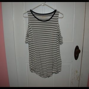 black and white striped cold shoulder top